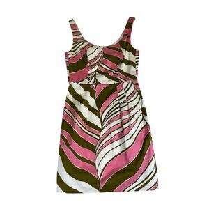 Trina Turk Cayli Palm Leaf Sheath Dress Pink Green Size 8 Tropical Resortwear